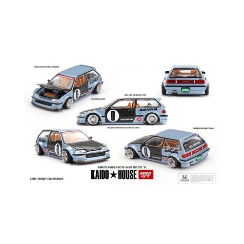 (ÖN SATIŞ) Mini GT 1/64 KaidoHouse Honda Civic (EF) Kaido Roulette V1 KHMG179